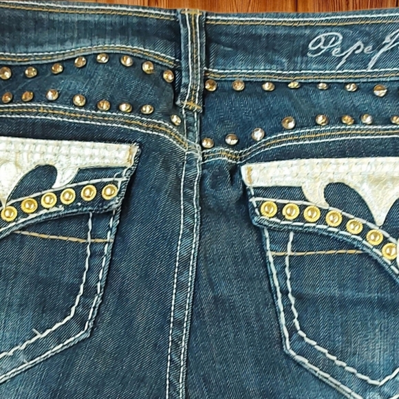 Vintage Washed Blue Jeans,Low Rise,Flare Legs - Picture 4 of 6